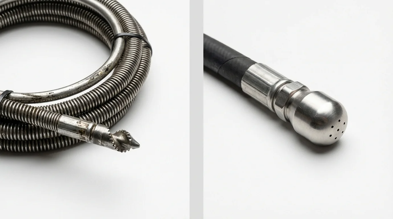 Drain snake cable and hydro jetting nozzle used for drain cleaning in Livingston, TN