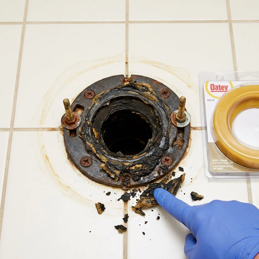 Failed wax ring showing water seepage at the base of a toilet in a Livingston, TN home
