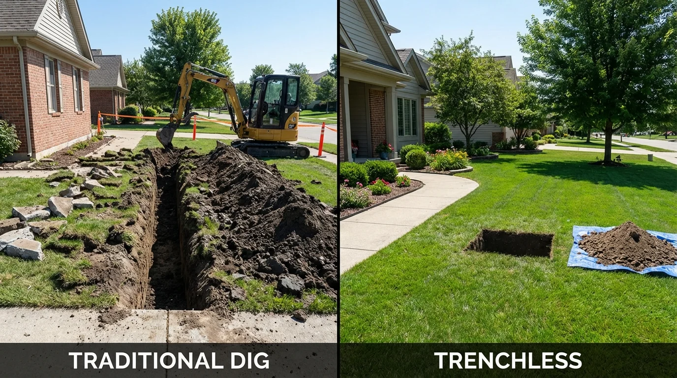 Trenchless sewer repair with minimal yard damage versus traditional excavation in Livingston, TN